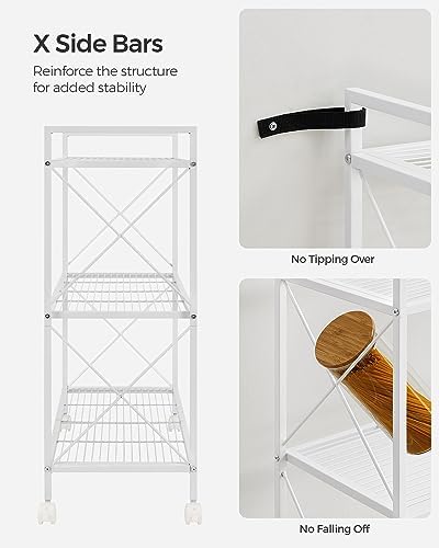 SONGMICS 3-Tier Steel Storage Rack with Wheels, Mesh Shelving Unit