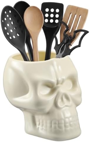 Yungyan Ceramic Skull Utensil Holder for Kitchen Gothic Kitchen Accessories