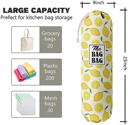 C-1 Lemon Grocery Bags Holder & Organizer - Wall Mount Plastic Bags Storage Container Dispenser - Kitchen Gifts For Women, Family & Friends
