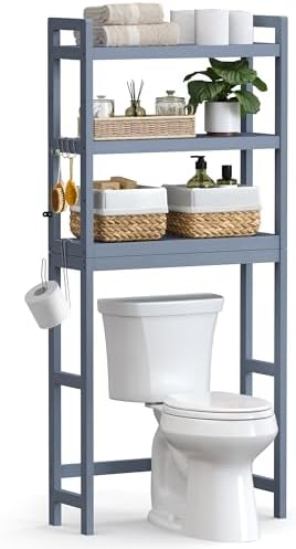 SONGMICS 3-Tier Bamboo Over The Toilet Storage, Adjustable Shelf, 66.9''H