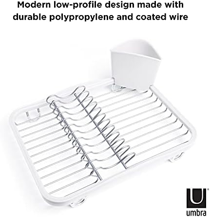 Umbra Sinkin Dish Drying Rack, in Sink or Countertop Drainer, White/Nickel