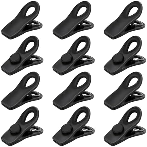 TACGEA Chip Clips, Magnetic Bag Clips with Air Tight Seal for Food Storage, 12 Pack, Black