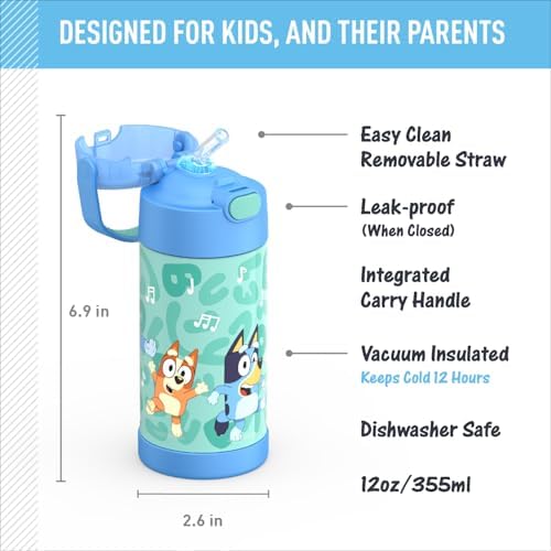 THERMOS FUNTAINER Water Bottle with Straw, 12oz, Bluey