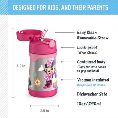 THERMOS Vacuum Insulated Stainless Steel 10oz Straw Bottle, MINNIE MOUSE