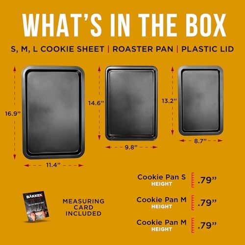 3 Piece Set Nonstick Carbon Steel Oven Bakeware -Professional Quality Kitchen Cooking Baking Trays -PFOA, PFOS, PTFE-Free Small, Medium & Large Baking Sheet Pans