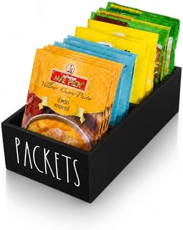 Seasoning Packet Organizer, Pantry Organizer, Food Packet Storage Organizers, Modern Farmhouse Kitchen Organization Bins for Food Mixes, Spices, Gravy, Taco, and Dressings Packets (Black)