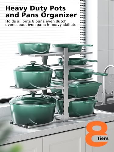 MUDEELA 8-Tier Heavy Duty Pots and Pans Organizer, 15.83" H Sliver