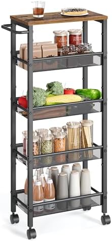 VASAGLE 5-Tier Slim Rolling Storage cart with Wheels, 8.7 Inches, Metal