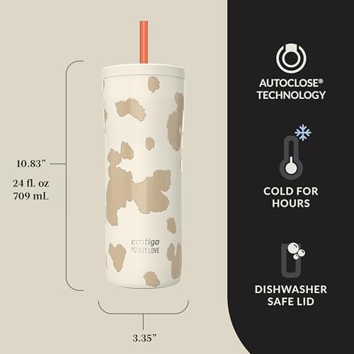Contigo Streeterville 2.0 Insulated Stainless Steel Travel Tumbler with Flex Straw and AUTOCLOSE Lid, Reusable Iced Coffee Cup, 24oz, Oatlmilk
