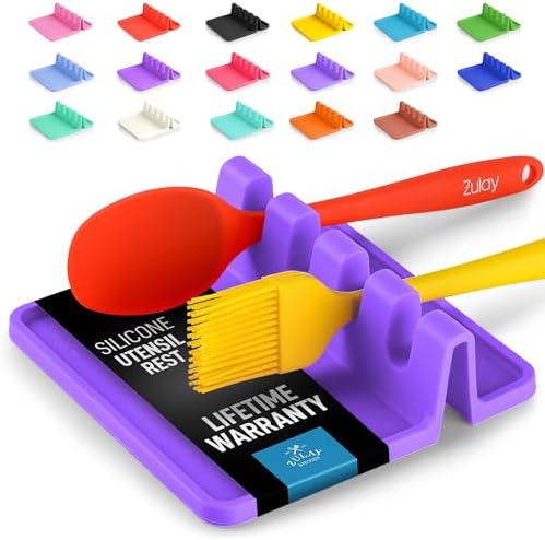 Zulay Kitchen Silicone Utensil Rest with Drip Pad for Multiple Utensils - BPA-Free, Heat-Resistant Spoon Rest & Spoon Holder for Stove Top - Kitchen Utensil Holder for Ladles & Tongs - Mystic Violet