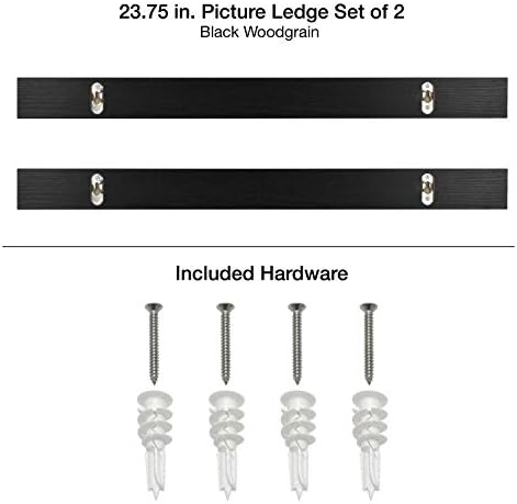 MCS Picture Ledge Shelf, Room Decor Floating Shelf, Black Woodgrain, 23.75 Inch, Set of 2