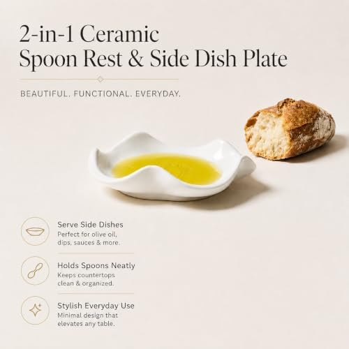 Miamolo Cute Spoon Rest for Stove Top, Ceramic Spoon Holder for Kitchen Counter, 5.3 Inches Coffee Spoon Holder Utensil Rest for Kitchen Gadget Cooking Gift Housewarming Wedding,Kitchen Decor, White