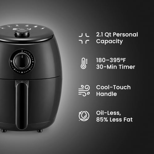 Elite Gourmet 2.1Qt Personal Air Fryer, 1000W, Oil-Less, Compact Design