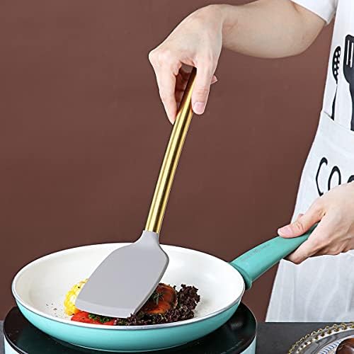 Berglander Non-stick Silicone Solid Turner, Titanium Gold Plating handle, Barbecue Spatula for Cooking, Dishwasher Safe, Easy to Clean