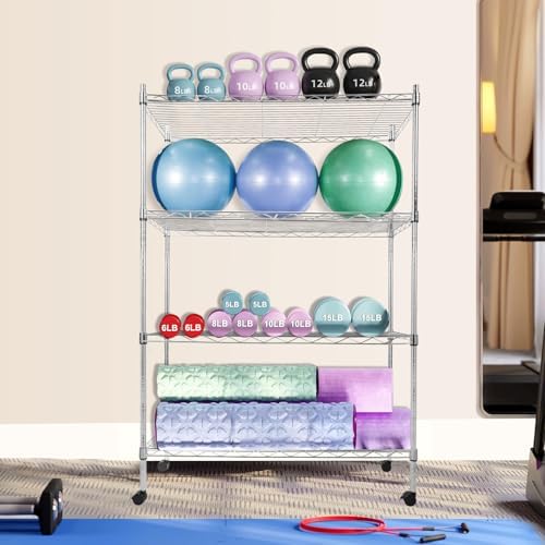 Whitmor 4 Tier Storage Shelves, Heavy Duty with Wheels, Adjustable Steel Organizer Wire Rack, 200 lbs Capacity per Shelf, Max 800 lbs Total for Garage, Kitchen, Plant, 36" L x 14" W x 54" H, Chrome