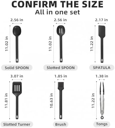 Kitchen Utensils Set 6 PCS,Silicone Cooking Utensils Set,Spatula Set,446℉ Heat Resistant Cooking Utensils,Tongs,Spoon,BPA Free Kitchen Gadgets Appliances for Non-Stick Cookware,Home Essential(Black)