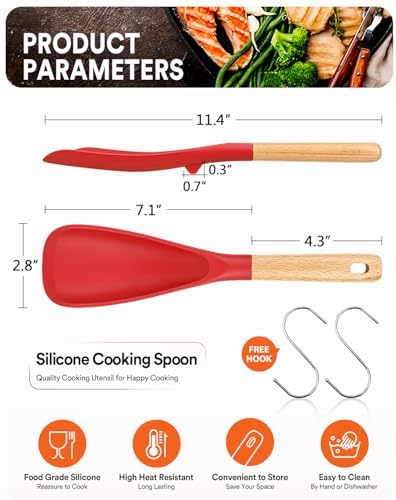 Badiano Silicone Cooking Spoon for Nonstick Cookwares, Multi-function,11.4"