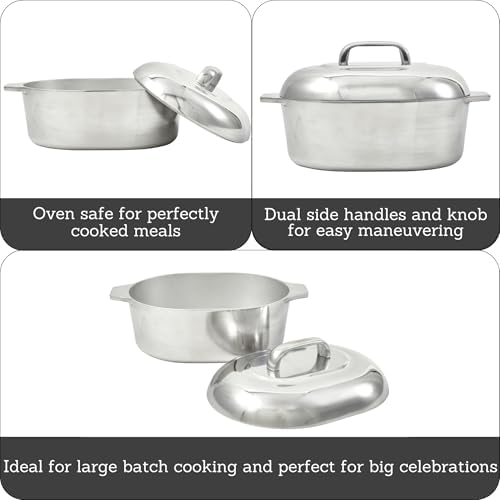 IMUSA 11 Inch Cajun Cast Aluminum Oval Roaster with Lid for Vegetables