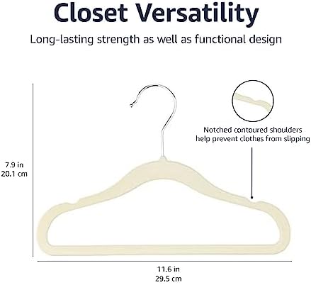 Amazon Basics Kids Space Saving Velvet Non-Slip Clothes Hangers with Shoulder Notches for Infant and Toddler, 11.6", Beige, 50-Pack