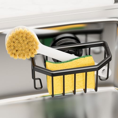 TAILI Sponge Holder for Kitchen Sink with Strong Suction Cup-Black