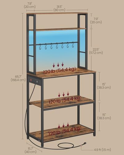 VASAGLE Coffee Bar with LED Lights, 31.5 Inches Bakers Rack