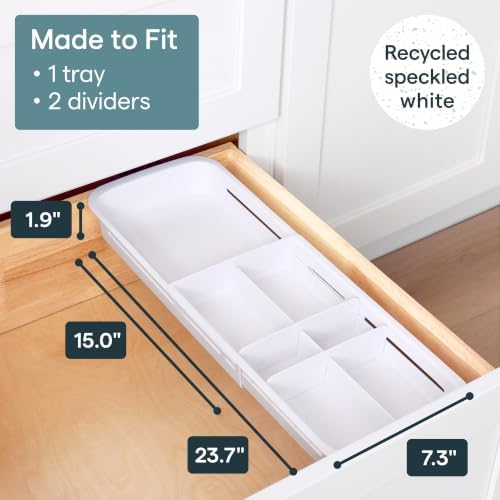 YouCopia DrawerFit Sliding Drawer Tray with Adjustable Dividers, Expandable Kitchen Storage Organizer, Speckled White