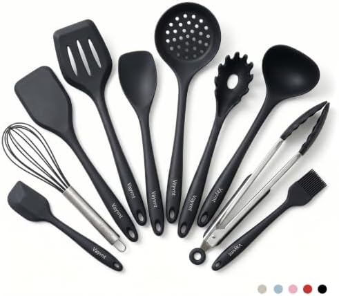 Vayvnt Kitchen Utensils Set, 10PCS Silicone Utensils Set for Cooking, Black