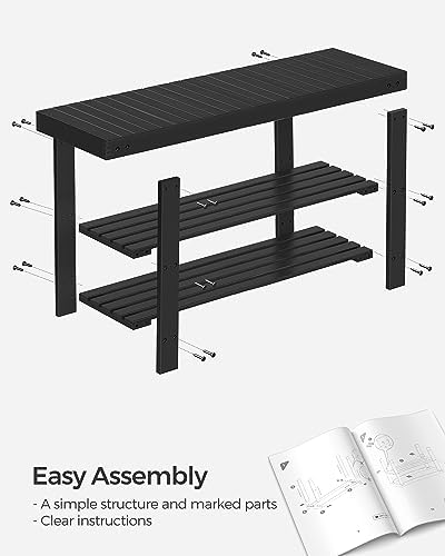 SONGMICS Shoe Rack Bench, 3-Tier Bamboo Entryway Bench, 35.2 Inches Width
