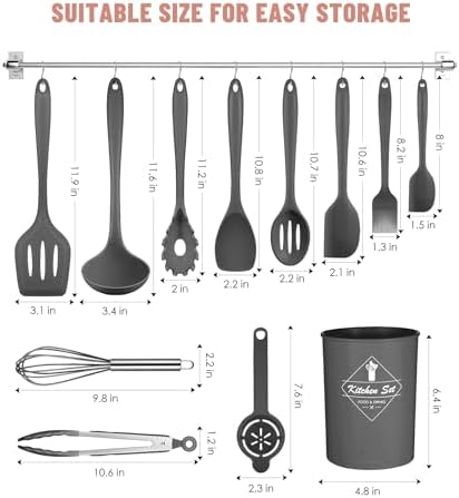 Gray Kitchen Utensils Set-12 Pieces Silicone Cooking Utensils Set