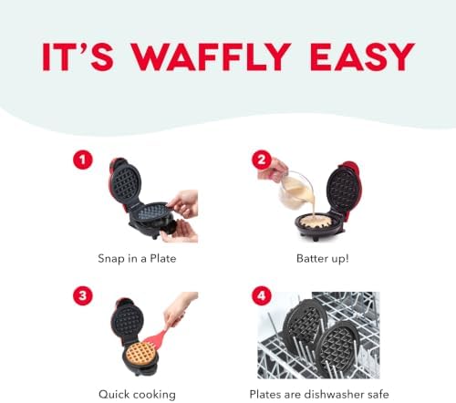 Dash MultiMaker Mini Waffle Maker, Removable Waffle & Griddle Plates, Red