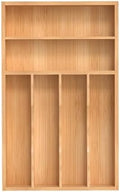 Silverware Organizer, Bamboo Kitchen Drawer Organizer, Utensil Holder, Cutlery Tray & Spoon Flatware Storage with Grooved Drawer Dividers (10''W x 16''D)