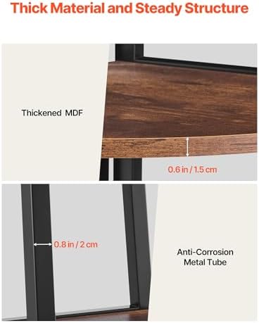 VEVOR 5 Tier Corner Shelf, Tall Corner Bookshelf Plant Rack, Wall Shelves Tower Storage Organizer with Metal Frame & Wooden Shelves, Narrow Display Book Shelf Rack for Bedroom, Living Room, Office