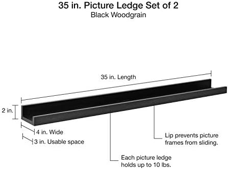 MCS Picture Ledge Shelf, Room Decor Floating Shelf, Black Woodgrain, 35 Inch, Set of 2
