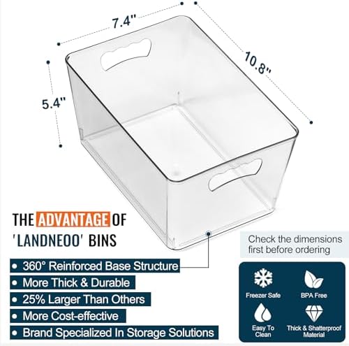 12 PACK LARGE Sturdy Clear Storage Bins, Plastic Home Pantry Organizer Bins