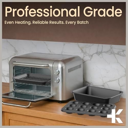 Bakken 4-Piece Bakeware Sets, Nonstick Carbon Steel Baking Sheet, Stackable Space-Saving Bakeware, Dishwasher Safe, Stain-resistant, PFOA, PFOS, & PTFE Free, Oven Safe Up To 450°F, Black