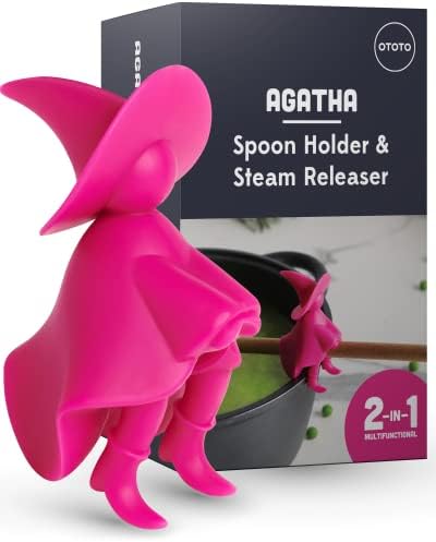 OTOTO Agatha Spoon Holder - Goth Cute Spoon Rest for Stove Top, Gothic, Spooky Cooking Gifts, Witchy Gifts, Cool Kitchen Gadgets, Halloween Gifts (Pink)