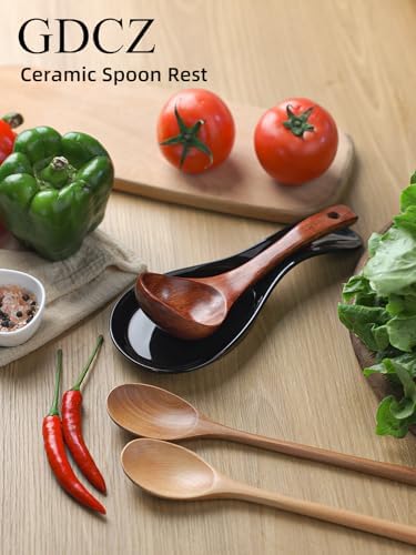 GDCZ Large Porcelain Spoon Rest for Kitchen Stove Top, Black