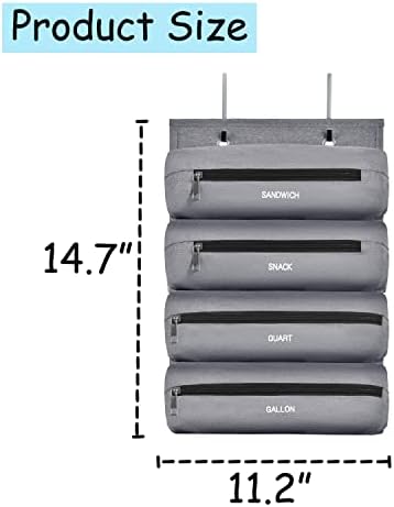 Zipper Bag Organizer Compatible with Gallon, Quart, Sandwich & Snack Food Storage Bag, Kitchen Plastic Bag Storage Organizer for Kitchen RV Camper (Grey)