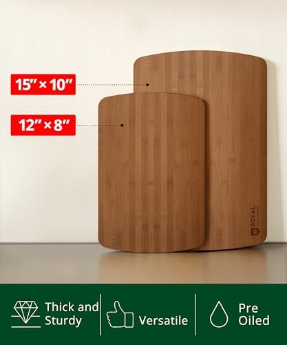 ROYAL CRAFT WOOD Wooden Cutting Boards for Kitchen Meal Prep & Serving - Bamboo Wood Serving Board Set with Deep Juice Groove Side Handles - Charcuterie & Chopping Butcher Block for Meat