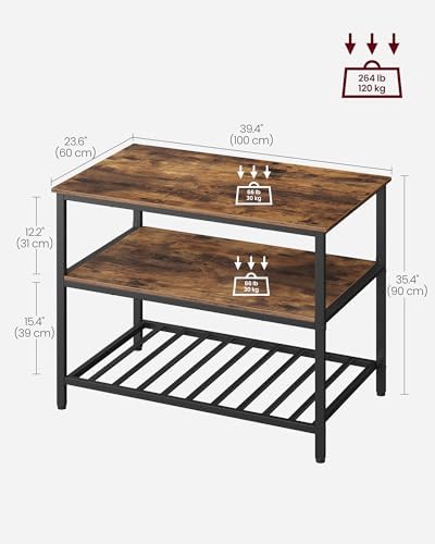 VASAGLE Kitchen Island with 3 Shelves, Storage Cabinet, Steel Structure