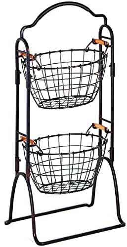 Gourmet Basics by Mikasa 5184916 Harbor Adjustable 3-Tier Metal Floor Standing Fruit/Home Storage Basket, Antique/Distressed Black and Copper