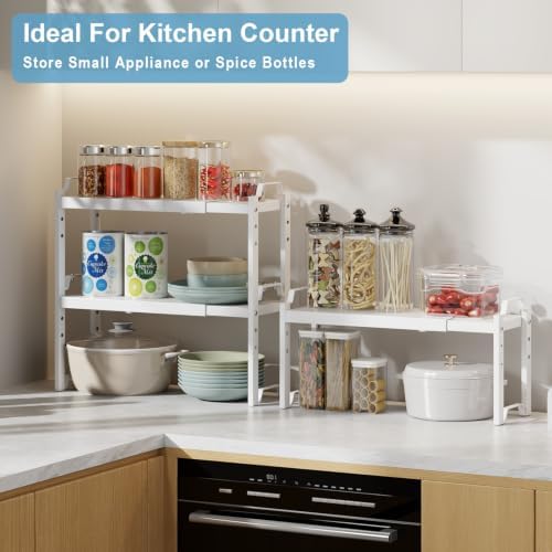 Narrow Expandable Cabinet Shelf Organizer, Kitchen Countertop Storage