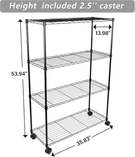Simple Deluxe Heavy Duty 4-Shelf Storage Shelving Unit, 36" D x 14" W x 55.91" H Steel Organizer Wire Rack 1000Lb Capacity, Black, 2 Pack