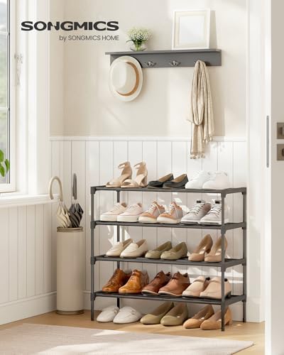 SONGMICS Shoe Rack, 4-Tier Stackable Metal Shoe Organizer, 24.5" Wide