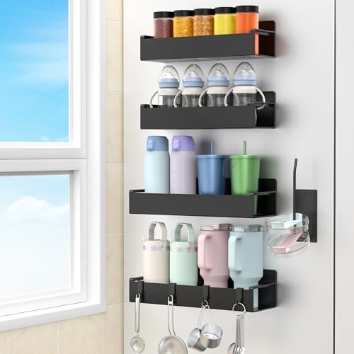 HuggieGems Magnetic Water Bottle Holder for Fridge Black, 4 Pack