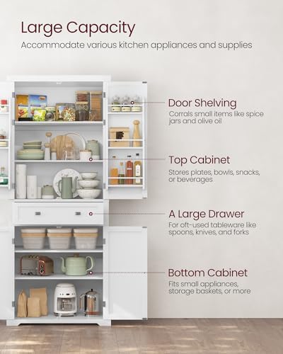 VASAGLE Pantry Cabinet, Freestanding Tall Cupboard with a Drawer