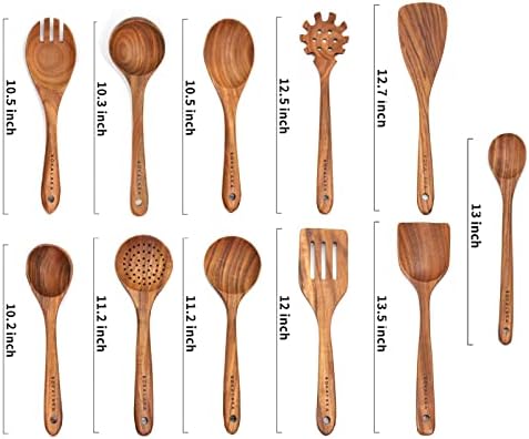 11 Pcs Wooden Kitchen Utensils Set - Wooden Spoons, Spatulas and More for Cooking