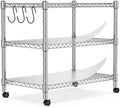 Heavy Duty 3-Shelf Shelving Unit, 24.02" W x 13.78" D x 21.97" H Chrome Steel Storage Rack with Wheels, 2 PP Shelf Liners and Hooks, Adjustable Under Desk Organizer for Kitchen, Office, Garage