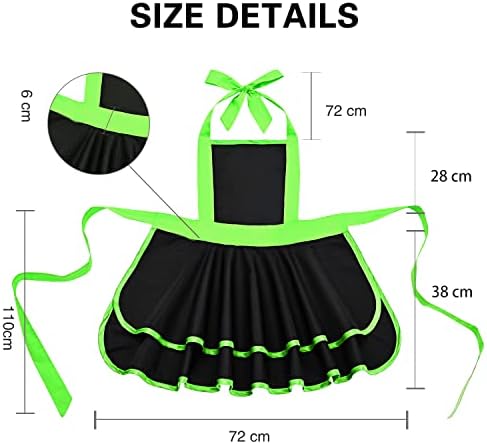 Violet Mist Cute Lovely Retro Aprons for Women Girls - Sexy Vintage Black & Green 50s Apron for Halloween, Christmas, Cooking, Kitchen - Ruffle Apron for Housewife, Waitress, Mother's Gift