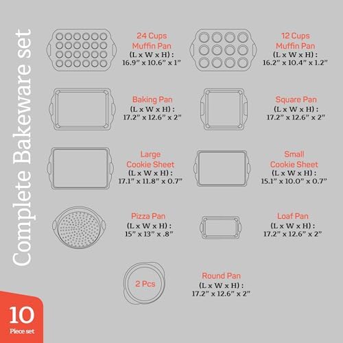 Emporio Kitchen Stackable Baking Pan Set - Nonstick White Marble Coating, Carbon Steel Bakeware Sets, PFOA, PFOS, PTFE Free, Recipe Booklet Included, Oven Safe Tray (Up To 450° F), Set of 10 - White